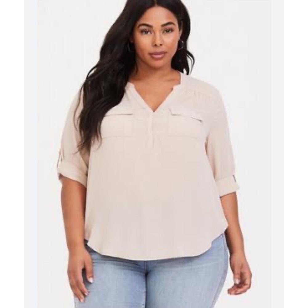 Harper Georgette Pullover 3/4 Sleeve‎ Tan Nude Blouse Size O Large 12